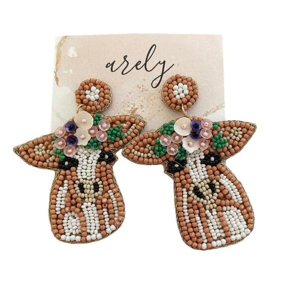 Beaded Cow Earrings - Picture 1 of 3